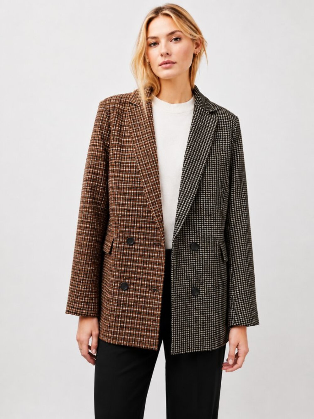 Rails Cody Mixed Plaid Double-Breasted Blazer Sz L